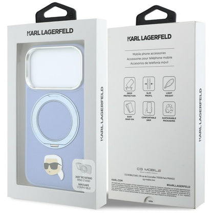 Capa MagSafe para Apple iPhone 18 Pro / 17 Pro, Karl Lagerfeld, Suporte Ring 360 Karl Pin, Azul
