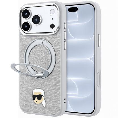 Capa MagSafe para Apple iPhone 18 Pro / 17 Pro, Karl Lagerfeld, Ring Stand 360 Karl Pin, Cinzento