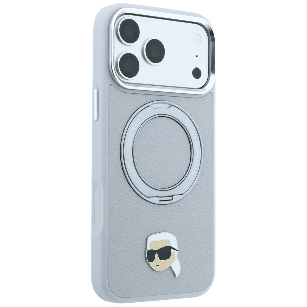 Capa MagSafe para Apple iPhone 18 Pro / 17 Pro, Karl Lagerfeld, Ring Stand 360 Karl Pin, Cinzento