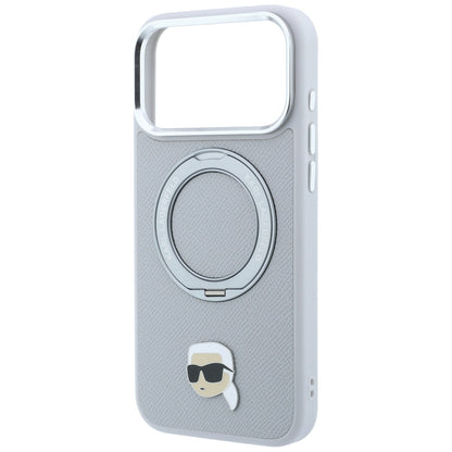 Capa MagSafe para Apple iPhone 18 Pro / 17 Pro, Karl Lagerfeld, Ring Stand 360 Karl Pin, Cinzento