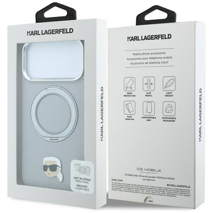 Capa MagSafe para Apple iPhone 18 Pro / 17 Pro, Karl Lagerfeld, Ring Stand 360 Karl Pin, Cinzento