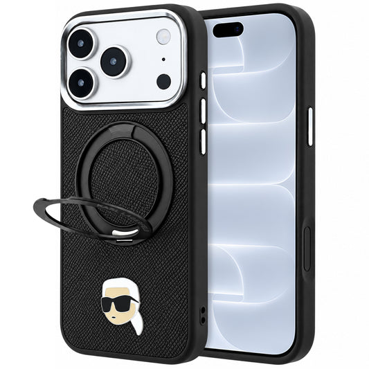 Capa MagSafe para Apple iPhone 18 Pro / 17 Pro, Karl Lagerfeld, Suporte Anel 360 Karl Pin, Preta