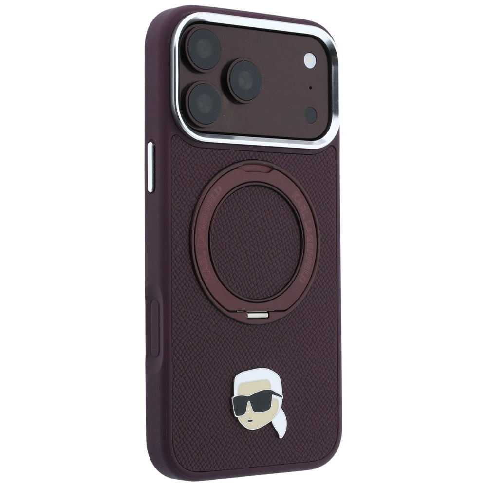 Capa MagSafe para Apple iPhone 18 Pro / 17 Pro, Karl Lagerfeld, Ring Stand 360 Karl Pin, Vinho