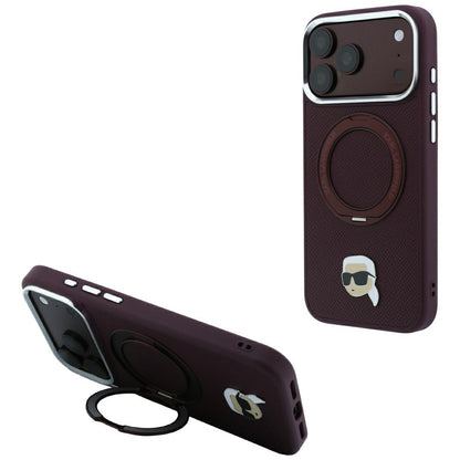 Capa MagSafe para Apple iPhone 18 Pro / 17 Pro, Karl Lagerfeld, Ring Stand 360 Karl Pin, Vinho