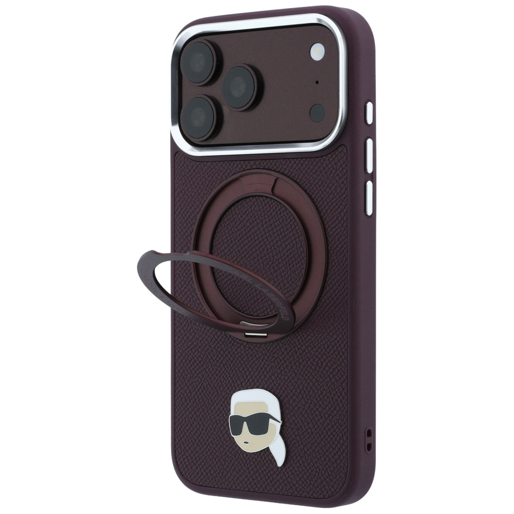 Capa MagSafe para Apple iPhone 18 Pro / 17 Pro, Karl Lagerfeld, Ring Stand 360 Karl Pin, Vinho