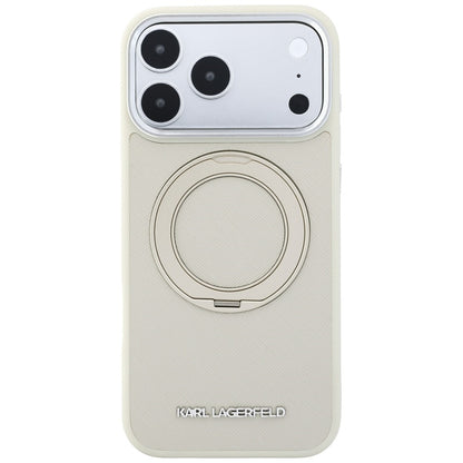 Capa MagSafe para Apple iPhone 18 Pro / 17 Pro, Karl Lagerfeld, Ring Stand 360 Saffiano, Bege