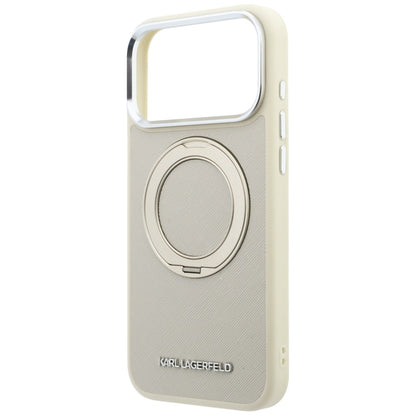 Capa MagSafe para Apple iPhone 18 Pro / 17 Pro, Karl Lagerfeld, Ring Stand 360 Saffiano, Bege