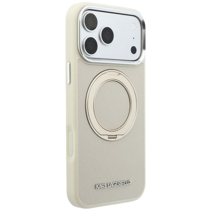Capa MagSafe para Apple iPhone 18 Pro / 17 Pro, Karl Lagerfeld, Ring Stand 360 Saffiano, Bege