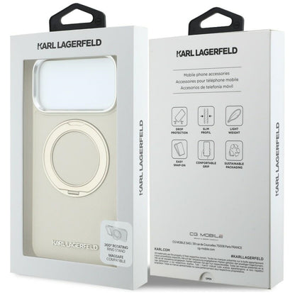 Capa MagSafe para Apple iPhone 18 Pro / 17 Pro, Karl Lagerfeld, Ring Stand 360 Saffiano, Bege