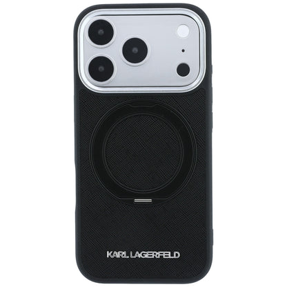 Capa MagSafe para Apple iPhone 18 Pro / 17 Pro, Karl Lagerfeld, Ring Stand 360 Saffiano, Preta