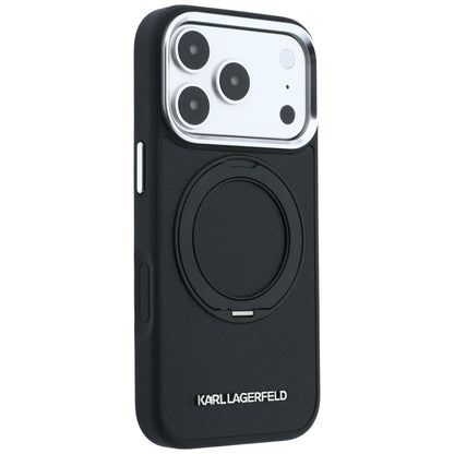Capa MagSafe para Apple iPhone 18 Pro / 17 Pro, Karl Lagerfeld, Ring Stand 360 Saffiano, Preta