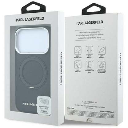 Capa MagSafe para Apple iPhone 18 Pro / 17 Pro, Karl Lagerfeld, Ring Stand 360 Saffiano, Preta