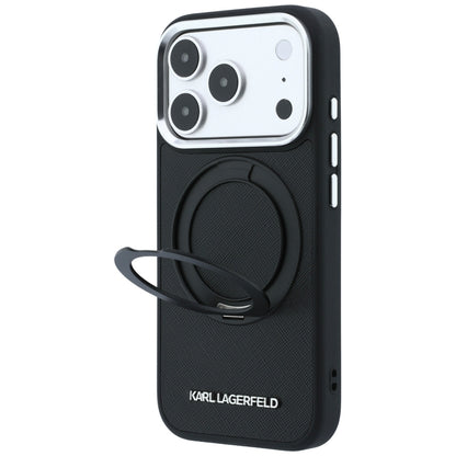 Capa MagSafe para Apple iPhone 18 Pro / 17 Pro, Karl Lagerfeld, Ring Stand 360 Saffiano, Preta