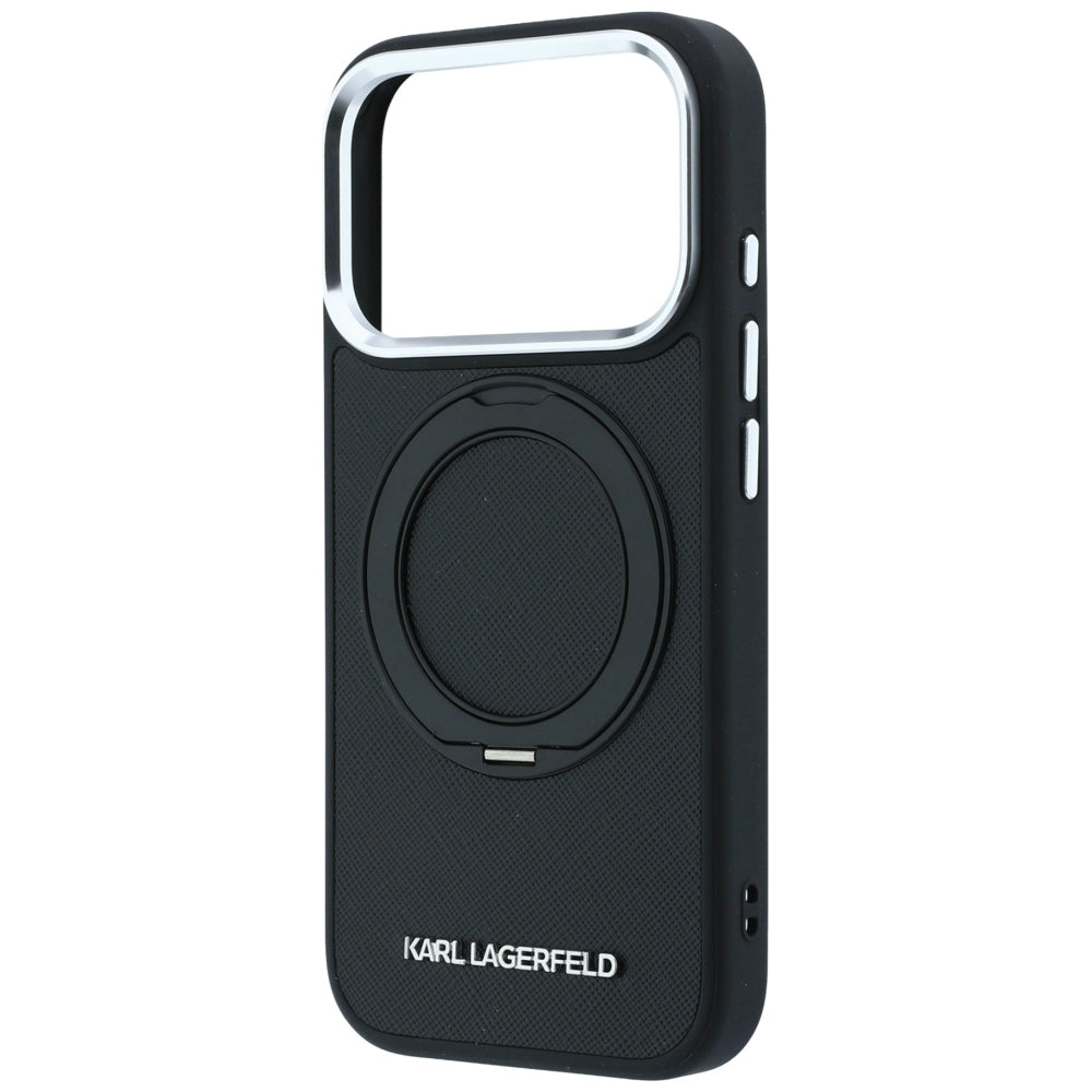 Capa MagSafe para Apple iPhone 18 Pro / 17 Pro, Karl Lagerfeld, Ring Stand 360 Saffiano, Preta