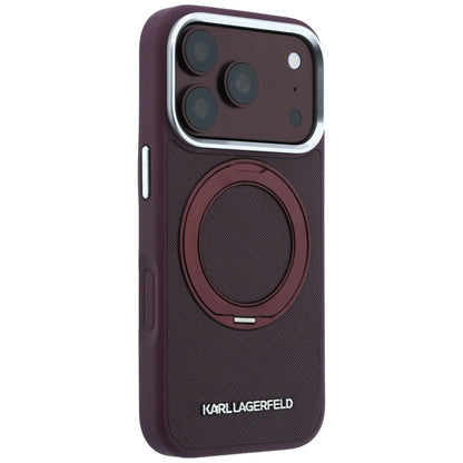 Capa MagSafe para Apple iPhone 18 Pro / 17 Pro, Karl Lagerfeld, Ring Stand 360 Saffiano, cor de vinho