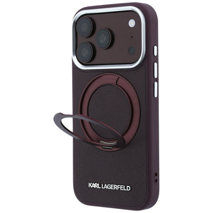 Capa MagSafe para Apple iPhone 18 Pro / 17 Pro, Karl Lagerfeld, Ring Stand 360 Saffiano, cor de vinho