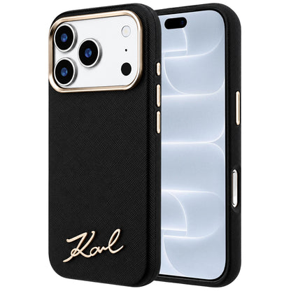 Capa MagSafe para Apple iPhone 18 Pro / 17 Pro, Karl Lagerfeld, Saffiano Small Script Metal Logo, Preta