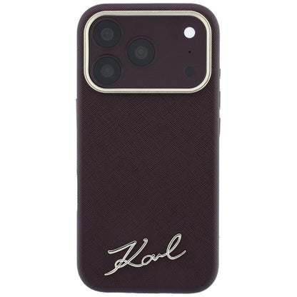 Capa MagSafe para Apple iPhone 18 Pro / 17 Pro, Karl Lagerfeld, Saffiano Small Script Metal Logo, Vinho
