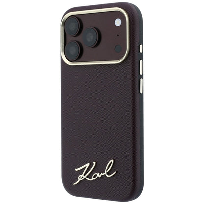 Capa MagSafe para Apple iPhone 18 Pro / 17 Pro, Karl Lagerfeld, Saffiano Small Script Metal Logo, Vinho