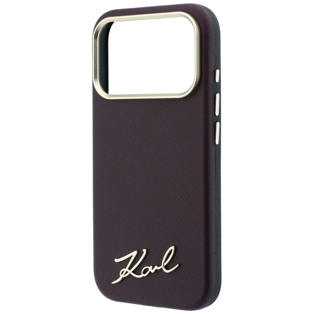 Capa MagSafe para Apple iPhone 18 Pro / 17 Pro, Karl Lagerfeld, Saffiano Small Script Metal Logo, Vinho