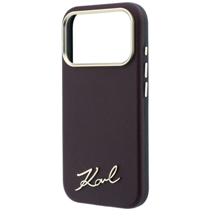 Capa MagSafe para Apple iPhone 18 Pro / 17 Pro, Karl Lagerfeld, Saffiano Small Script Metal Logo, Vinho