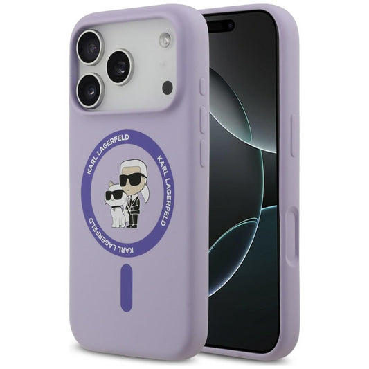 Capa MagSafe para Apple iPhone 18 Pro / 17 Pro, Karl Lagerfeld, Silicone Ring Karl & Choupette, Roxa