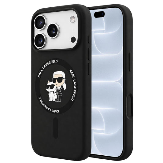 Capa MagSafe para Apple iPhone 18 Pro / 17 Pro, Karl Lagerfeld, Anel de Silicone Karl & Choupette, Preta
