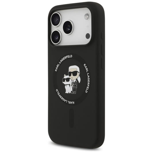 Capa MagSafe para Apple iPhone 18 Pro / 17 Pro, Karl Lagerfeld, Anel de Silicone Karl & Choupette, Preta