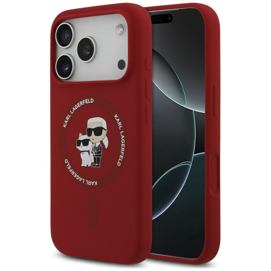 Capa MagSafe para Apple iPhone 18 Pro / 17 Pro, Karl Lagerfeld, Silicone Ring Karl & Choupette, Rosa