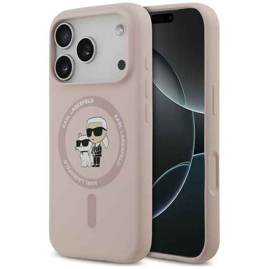 Capa MagSafe para Apple iPhone 18 Pro / 17 Pro, Karl Lagerfeld, Silicone Ring Karl & Choupette, Rosa