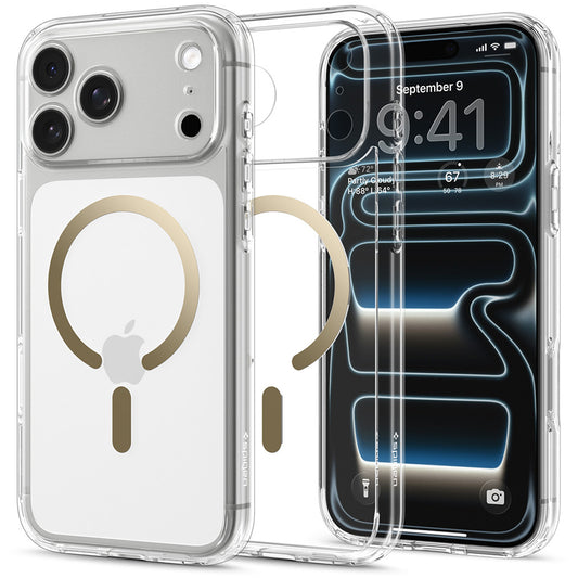 Capa MagSafe para Apple iPhone 18 Pro / 17 Pro, Spigen, Ultra Hybrid, Dourada Transparente ACS12157