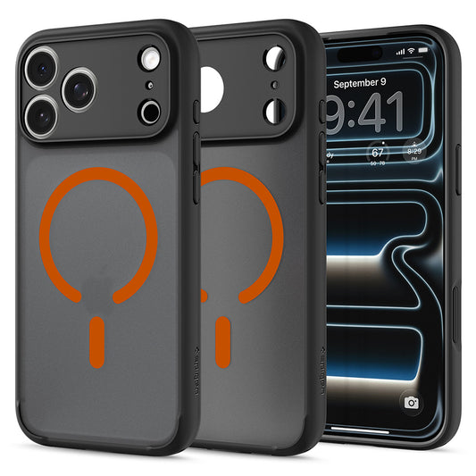 Capa MagSafe para Apple iPhone 18 Pro / 17 Pro, Spigen, Ultra Hybrid, Preta Laranja Satinada ACS12162