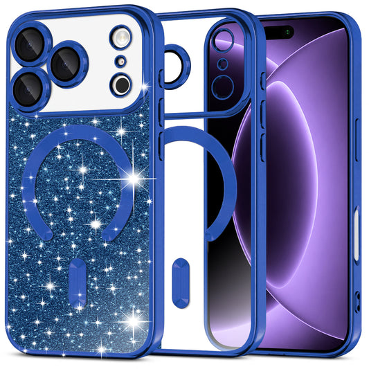 Capa MagSafe para Apple iPhone 18 Pro / 17 Pro, Techsuit, Luxury Glitter, Azul Escuro