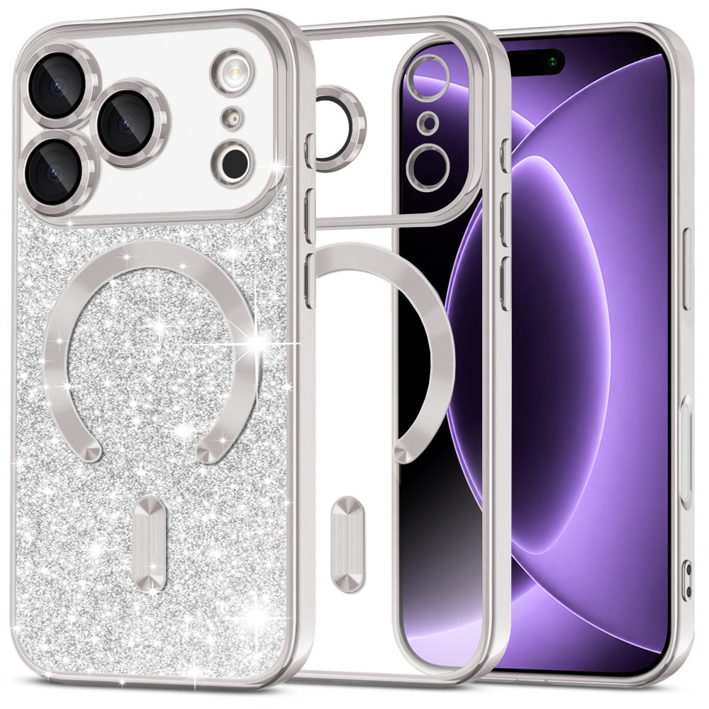 Capa MagSafe para Apple iPhone 18 Pro / 17 Pro, Techsuit, Luxury Glitter, Prateada