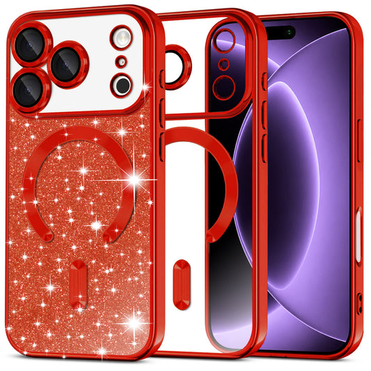 Capa MagSafe para Apple iPhone 18 Pro / 17 Pro, Techsuit, Luxury Glitter, Vermelha