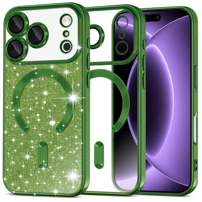 Capa MagSafe para Apple iPhone 18 Pro / 17 Pro, Techsuit, Luxury Glitter, Verde Escuro