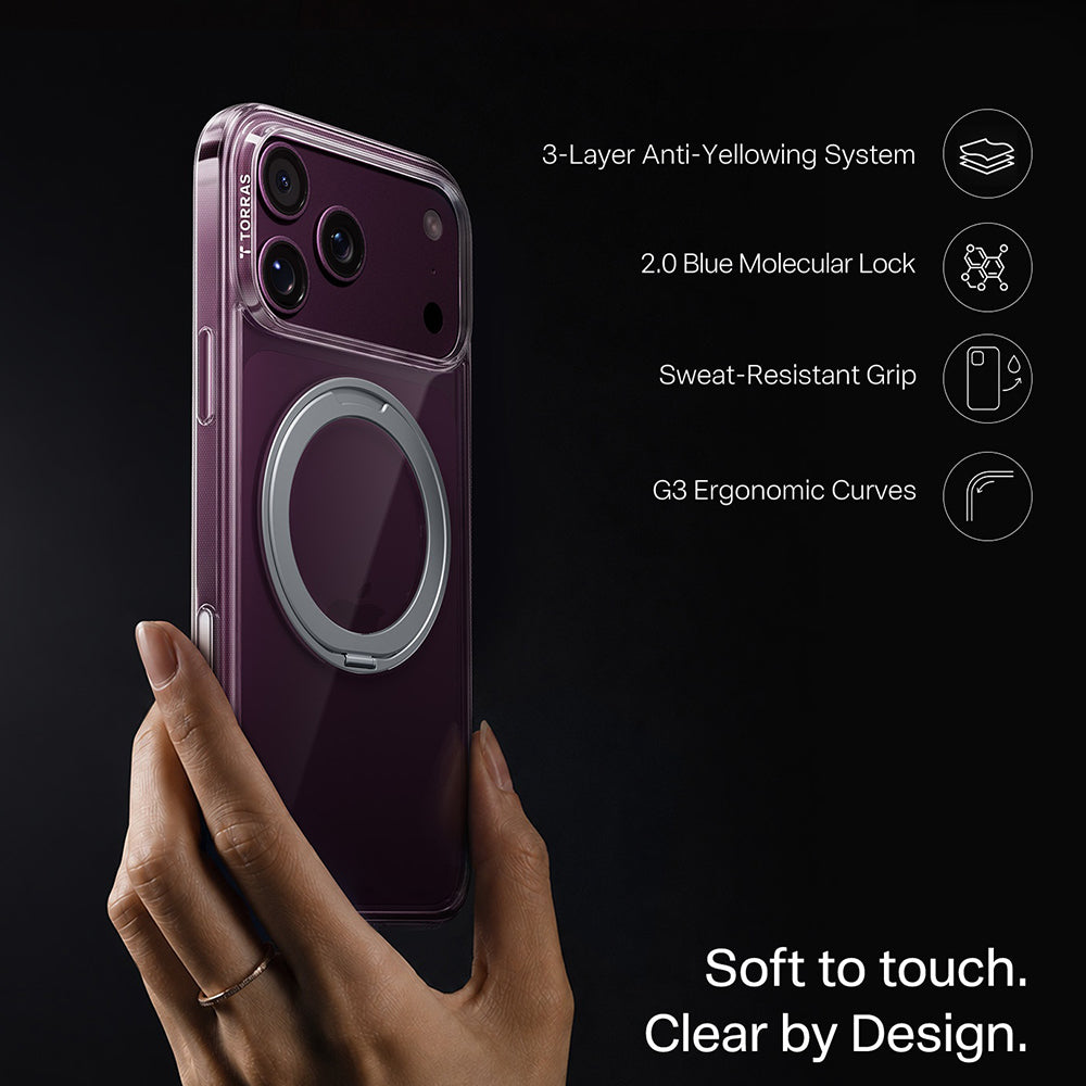 Capa MagSafe para Apple iPhone 18 Pro / 17 Pro, Torras, Ostand O1 Guardian, Transparente