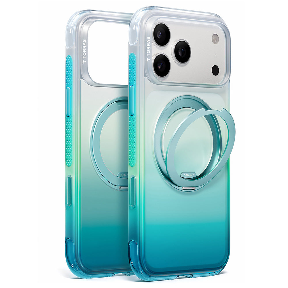 Capa MagSafe para Apple iPhone 18 Pro / 17 Pro, Torras, Ostand O3 Air Gradient, Verde Azul