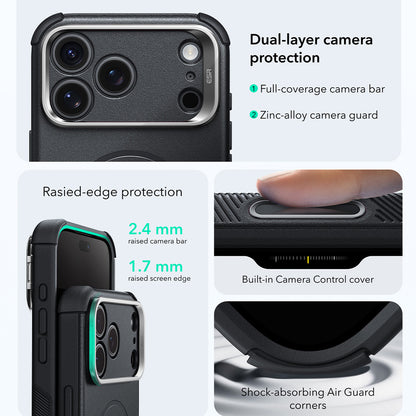 Capa MagSafe para Apple iPhone 18 Pro Max / 17 Pro Max, ESR, Cyber Armor Kickstand, Preta