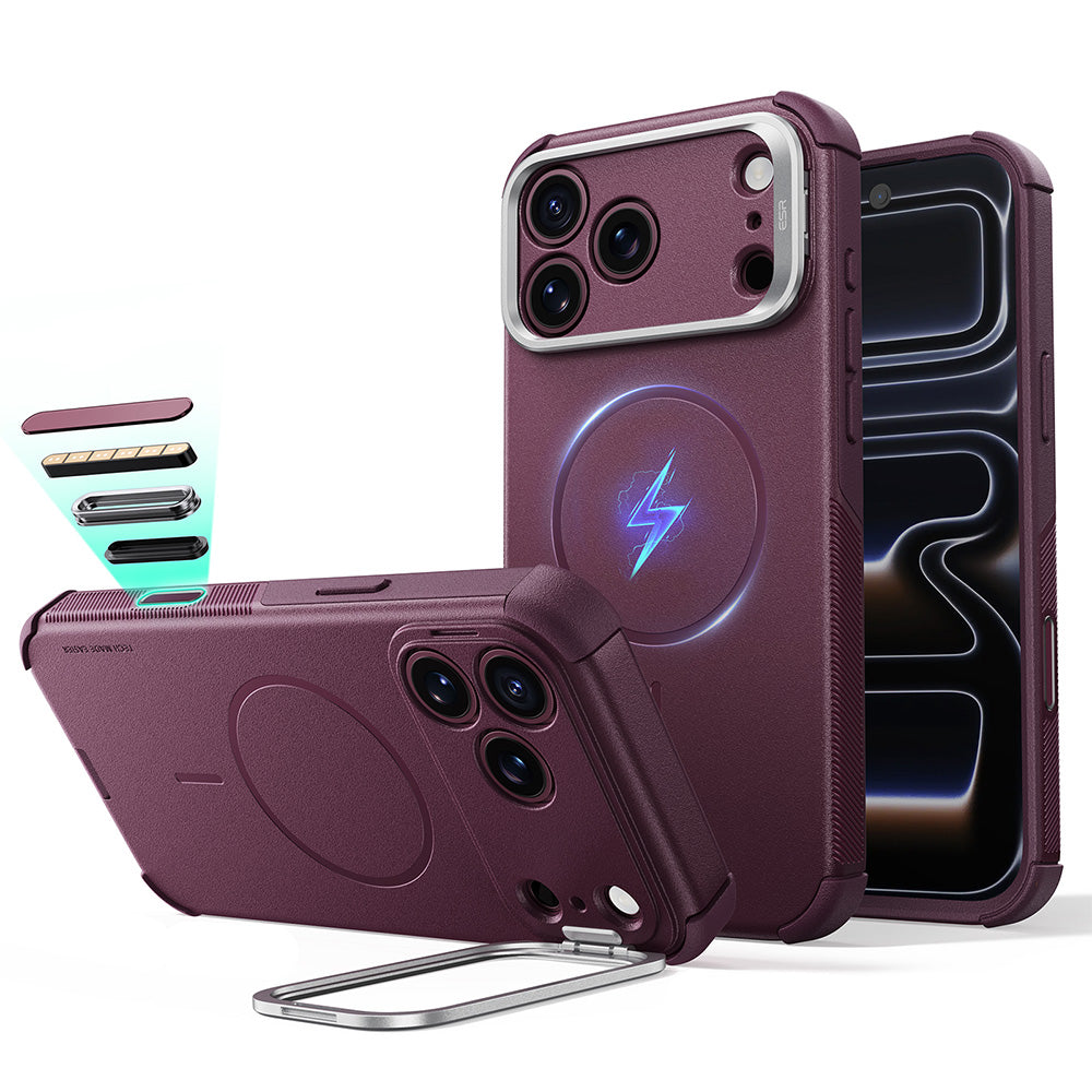Capa MagSafe para Apple iPhone 18 Pro Max / 17 Pro Max, ESR, Cyber Armor Kickstand, Vinho Escuro Satinado