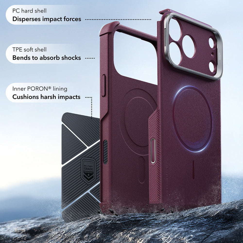 Capa MagSafe para Apple iPhone 18 Pro Max / 17 Pro Max, ESR, Cyber Armor Kickstand, Vinho Escuro Satinado