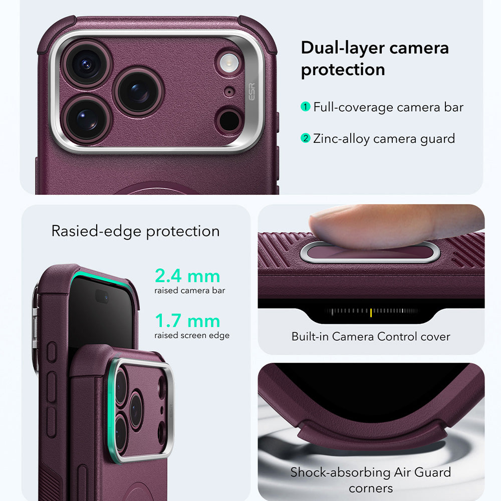 Capa MagSafe para Apple iPhone 18 Pro Max / 17 Pro Max, ESR, Cyber Armor Kickstand, Vinho Escuro Satinado