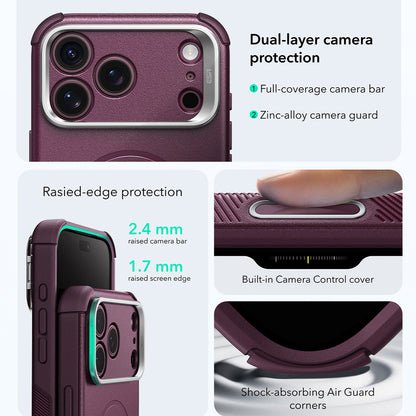 Capa MagSafe para Apple iPhone 18 Pro Max / 17 Pro Max, ESR, Cyber Armor Kickstand, Vinho Escuro Satinado