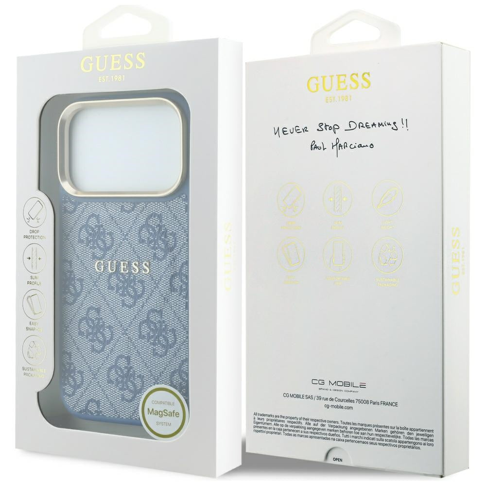 Capa MagSafe para Apple iPhone 18 Pro Max / 17 Pro Max, Guess, 4G Embossed Classic, Azul