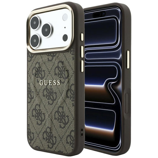 Capa MagSafe para Apple iPhone 18 Pro Max / 17 Pro Max, Guess, 4G Embossed Classic, Castanha