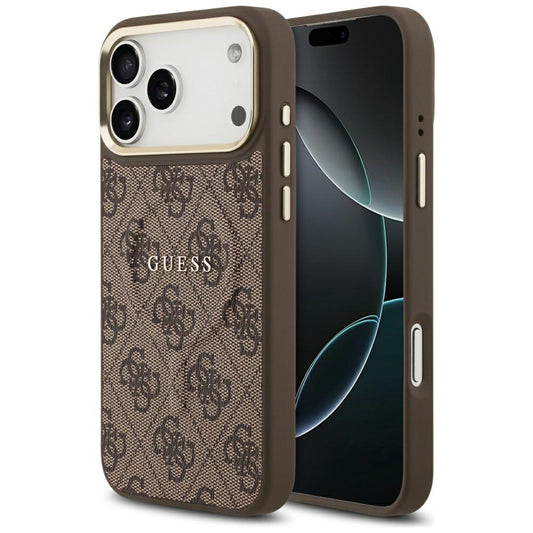 Capa MagSafe para Apple iPhone 18 Pro Max / 17 Pro Max, Guess, 4G Embossed Ring Classic Logo, Castanha