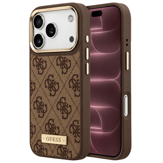 Capa MagSafe para Apple iPhone 18 Pro Max / 17 Pro Max, Guess, 4G Logo Plate, Castanha