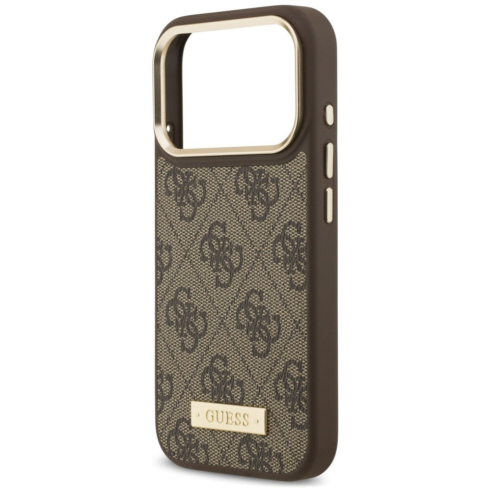 MagSafe Case for Apple iPhone 18 Pro Max / 17 Pro Max, Guess, 4G Logo Plate, Brown