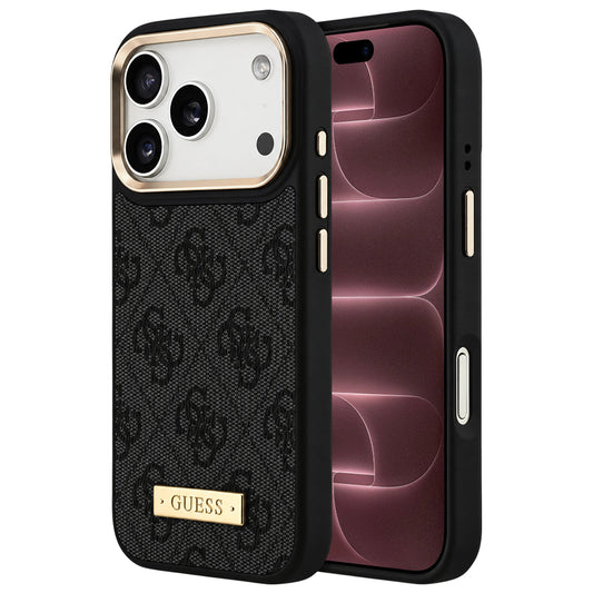 Capa MagSafe para Apple iPhone 18 Pro Max / 17 Pro Max, Guess, 4G Logo Plate, Preta