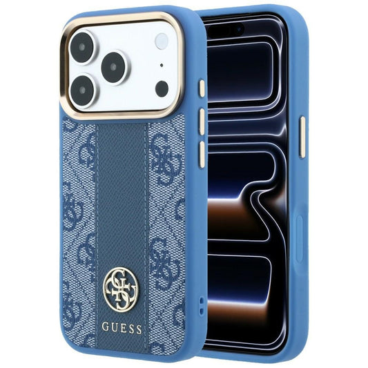 Capa MagSafe para Apple iPhone 18 Pro Max / 17 Pro Max, Guess, 4G Stripe Round Classic Logo, Azul
